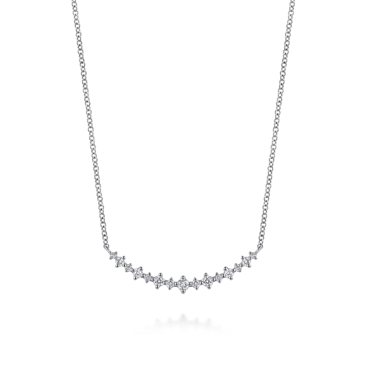 14K White Gold Graduating Diamond Curved Bar Necklace — Gabriel & Co. NK8286W45JJ
