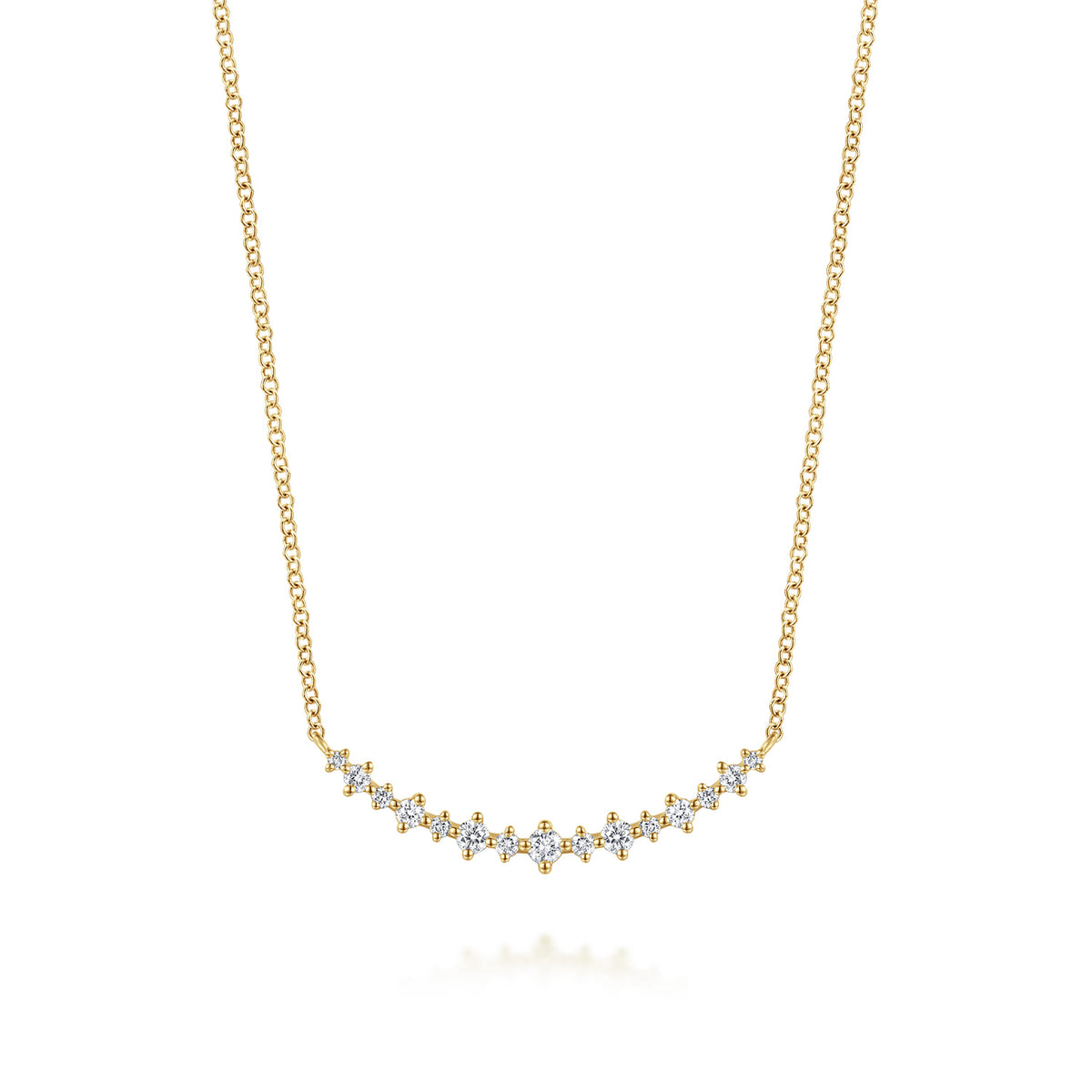 14K Yellow Gold Graduating Diamond Curved Bar Necklace — Gabriel & Co. NK8286Y45JJ