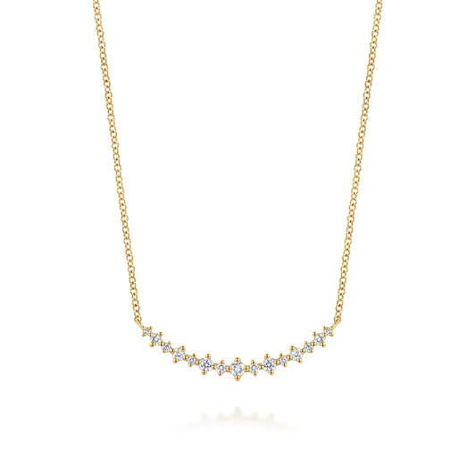 14K Yellow Gold Graduating Diamond Curved Bar Necklace — Gabriel & Co. NK8286Y45JJ