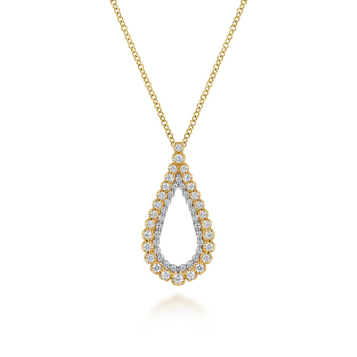 14K Yellow Gold Double Row Diamond Tear Drop Pendant Necklace — Gabriel & Co. NK8287Y45JJ