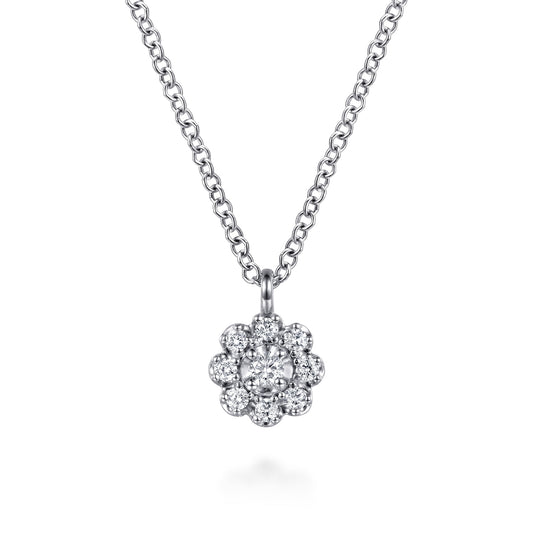 14K White Gold Diamond Cluster Flower Pendant Necklace — Gabriel & Co. NK8288W45JJ
