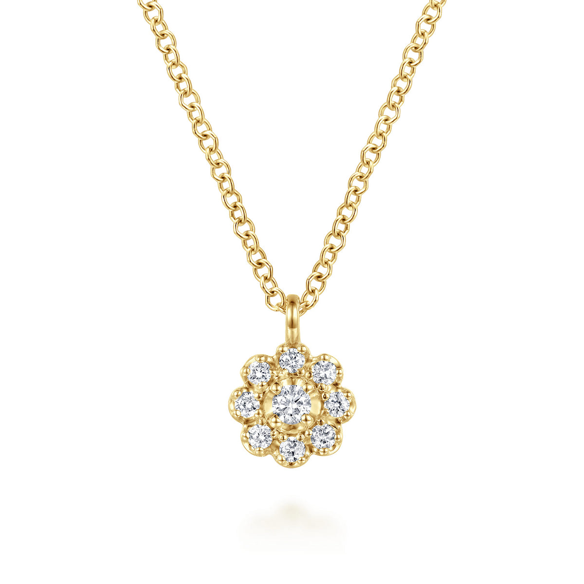 14K Yellow Gold Diamond Cluster Flower Pendant Necklace — Gabriel & Co. NK8288Y45JJ