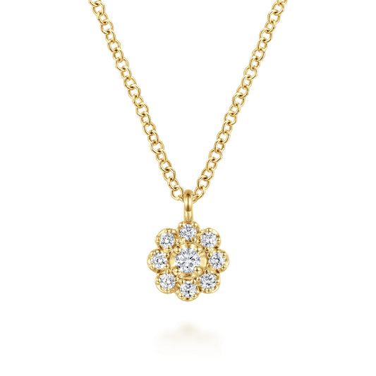 14K Yellow Gold Diamond Cluster Flower Pendant Necklace — Gabriel & Co. NK8288Y45JJ