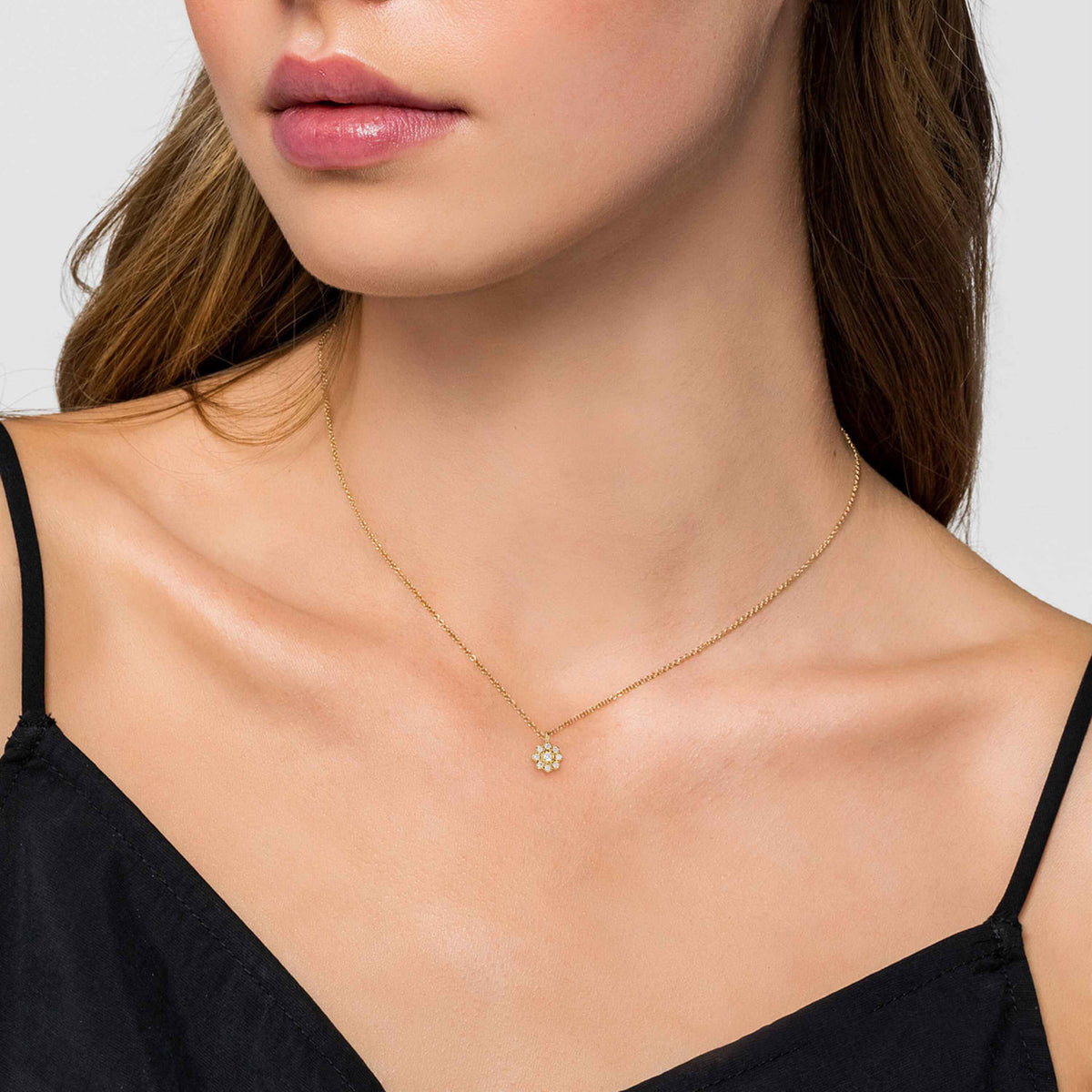 14K Yellow Gold Diamond Cluster Flower Pendant Necklace — Gabriel & Co. NK8288Y45JJ