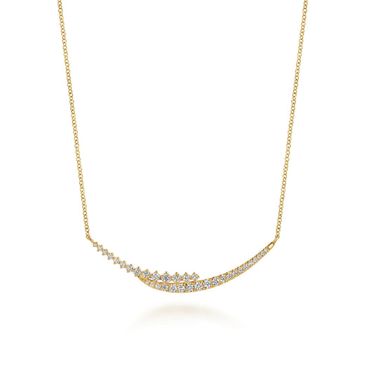 14K Yellow Gold Graduating Diamond Curved Bar Necklace — Gabriel & Co. NK8293Y45JJ