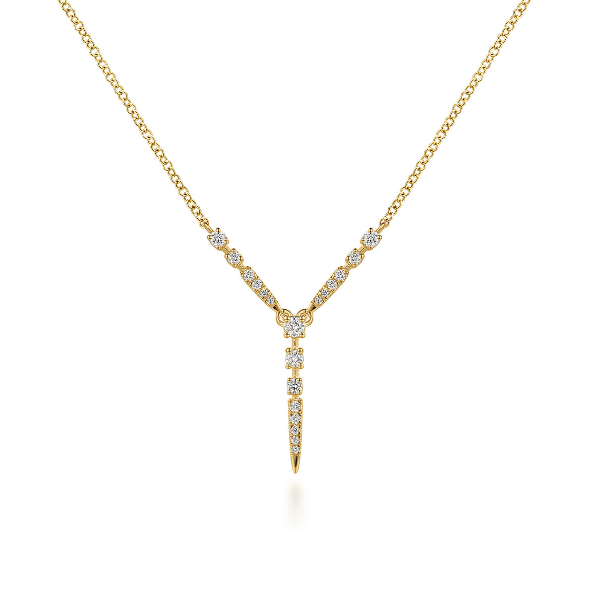 14K Yellow Gold Graduating Diamond Y Spike Necklace — Gabriel & Co. NK8294Y45JJ