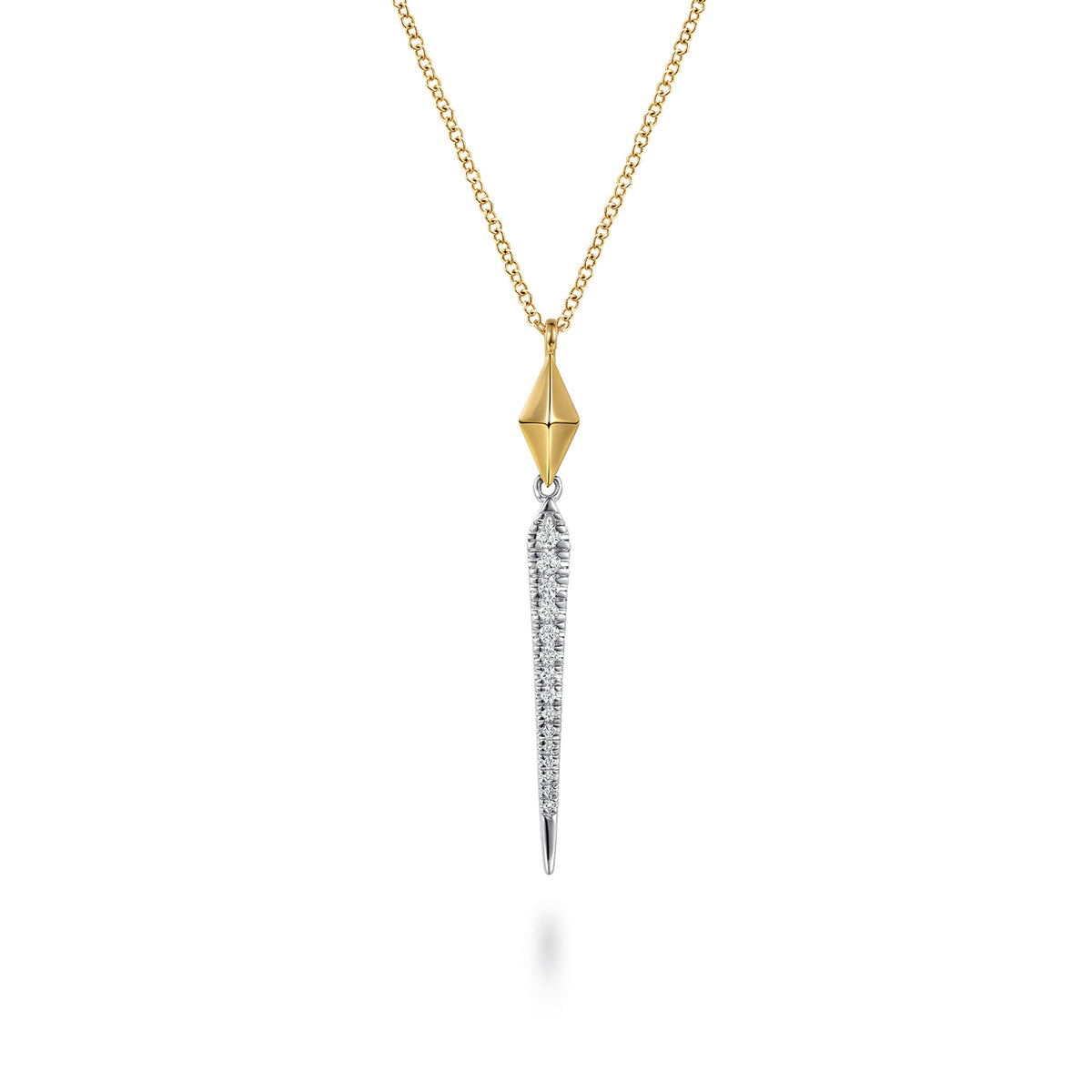 14K White&Yellow Gold Graduating Diamond Spike and Rhombus Shape Pendant Necklace — Gabriel & Co. NK8295M45JJ