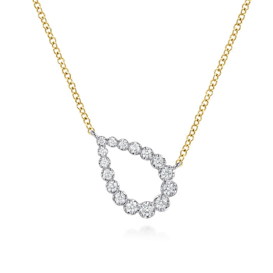 14K White and Yellow Gold Graduating Diamond Pear Shape Pendant Necklace — Gabriel & Co. NK8307M45JJ