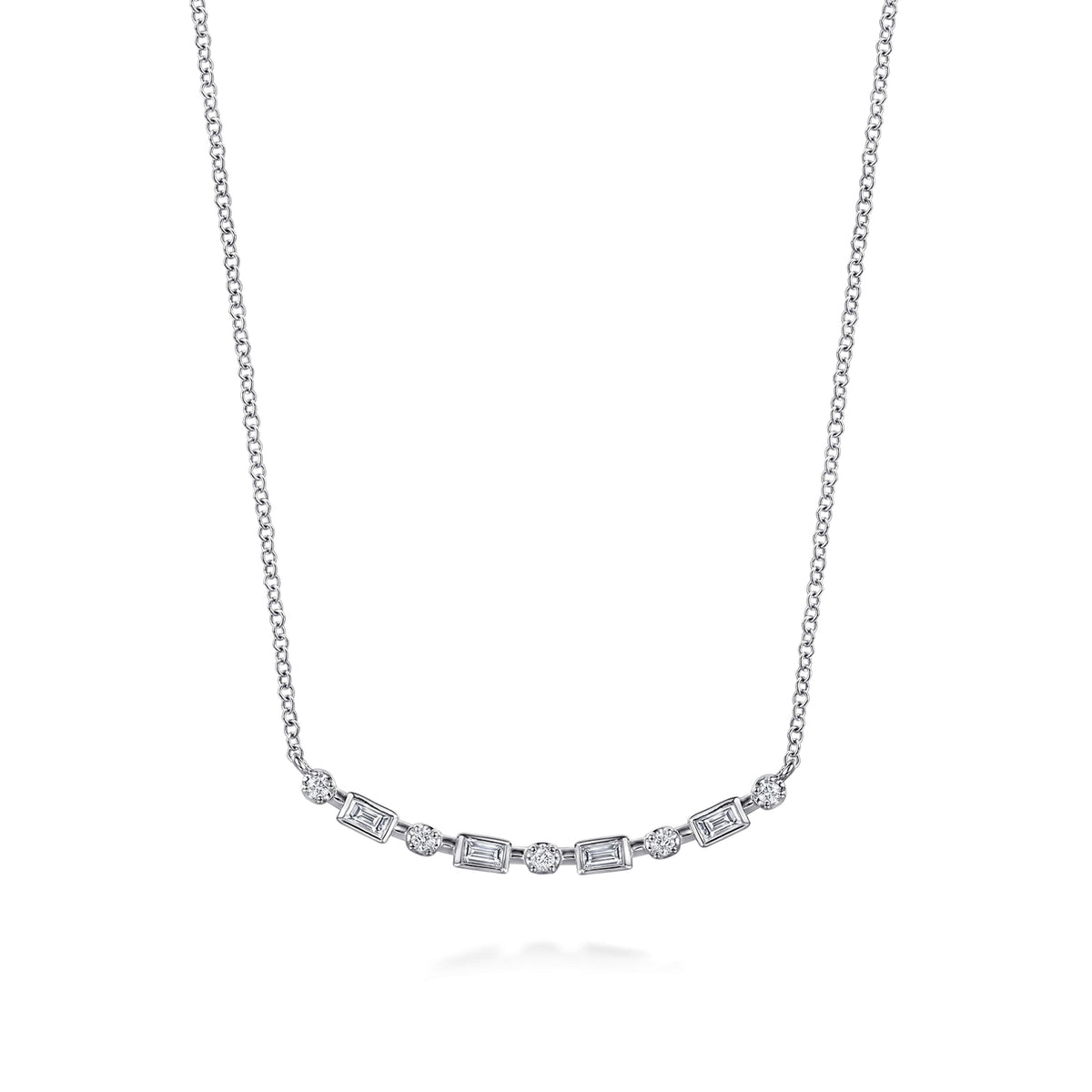 14K White Gold Diamond Baguette Horizontal Bar Necklace — Gabriel & Co. NK8308W44JJ