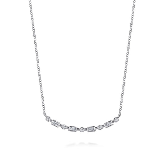 14K White Gold Diamond Baguette Horizontal Bar Necklace — Gabriel & Co. NK8308W44JJ
