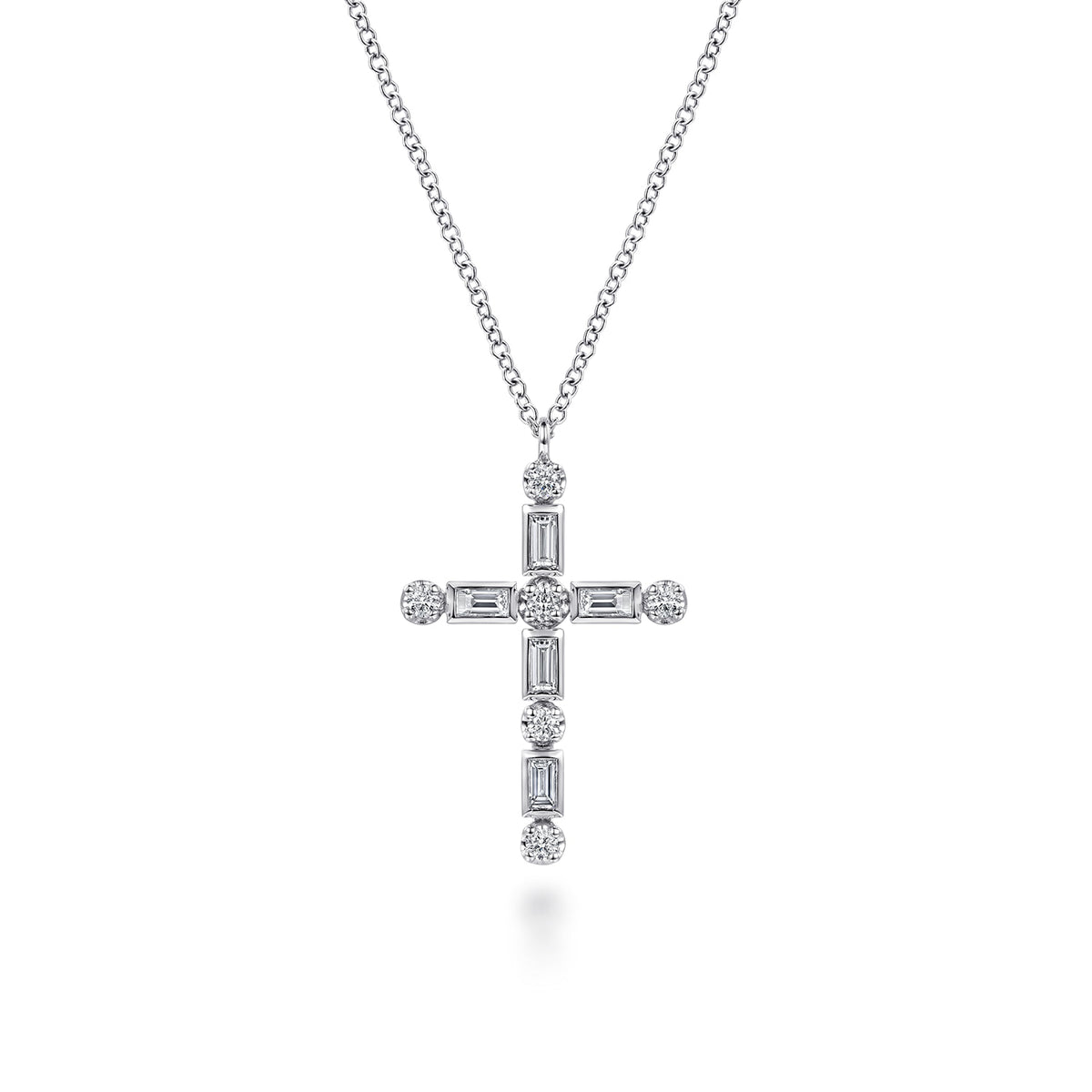 14K White Gold Diamond Cross Necklace — Gabriel & Co. NK8312W44JJ