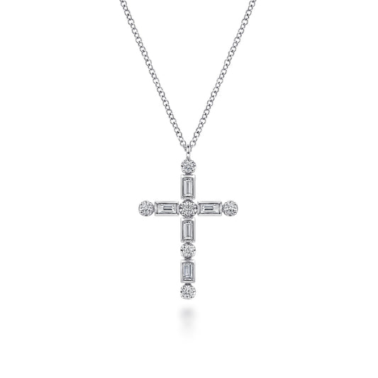 14K White Gold Diamond Cross Necklace — Gabriel & Co. NK8312W44JJ
