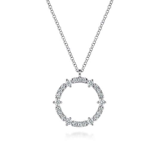 14K White Gold Diamond Circle Pendant Necklace — Gabriel & Co. NK8314W45JJ