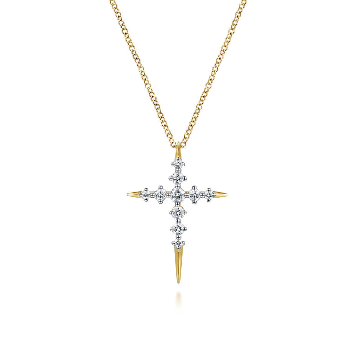 14K Yellow Gold Spike Graduating Diamond Cross Necklace — Gabriel & Co. NK8317Y45JJ