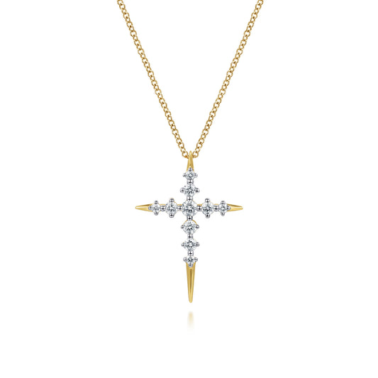 14K Yellow Gold Spike Graduating Diamond Cross Necklace — Gabriel & Co. NK8317Y45JJ