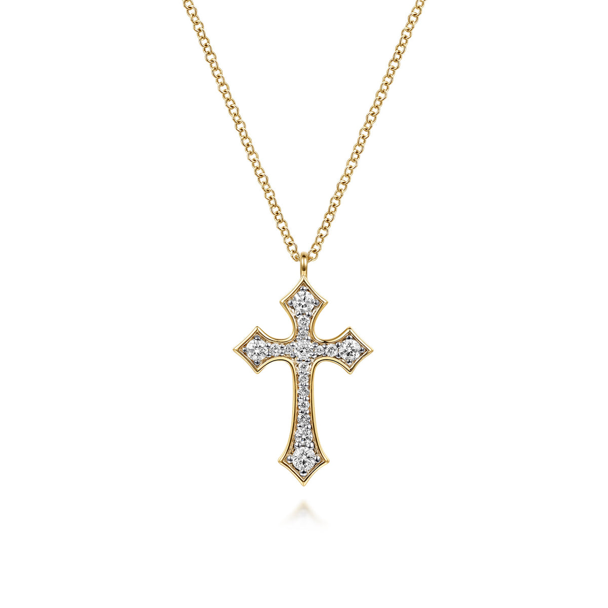 14K Yellow Gold Graduating Diamond Cross Necklace — Gabriel & Co. NK8318Y45JJ