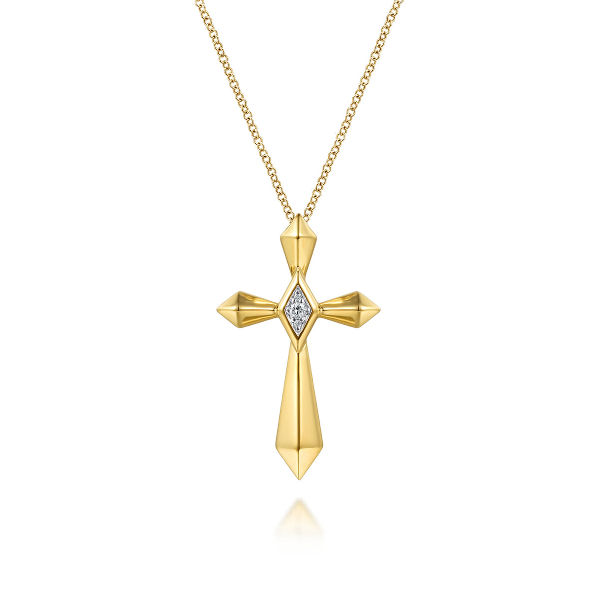 14K Yellow Gold Kite Pyramid Diamond Cross Necklace — Gabriel & Co. NK8321Y45JJ