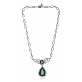 Enchanting Pear-Shaped Emerald Halo Necklace in 18K Gold — view 1