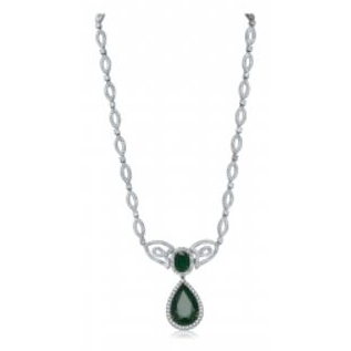 Enchanting Pear-Shaped Emerald Halo Necklace in 18K Gold — view 2