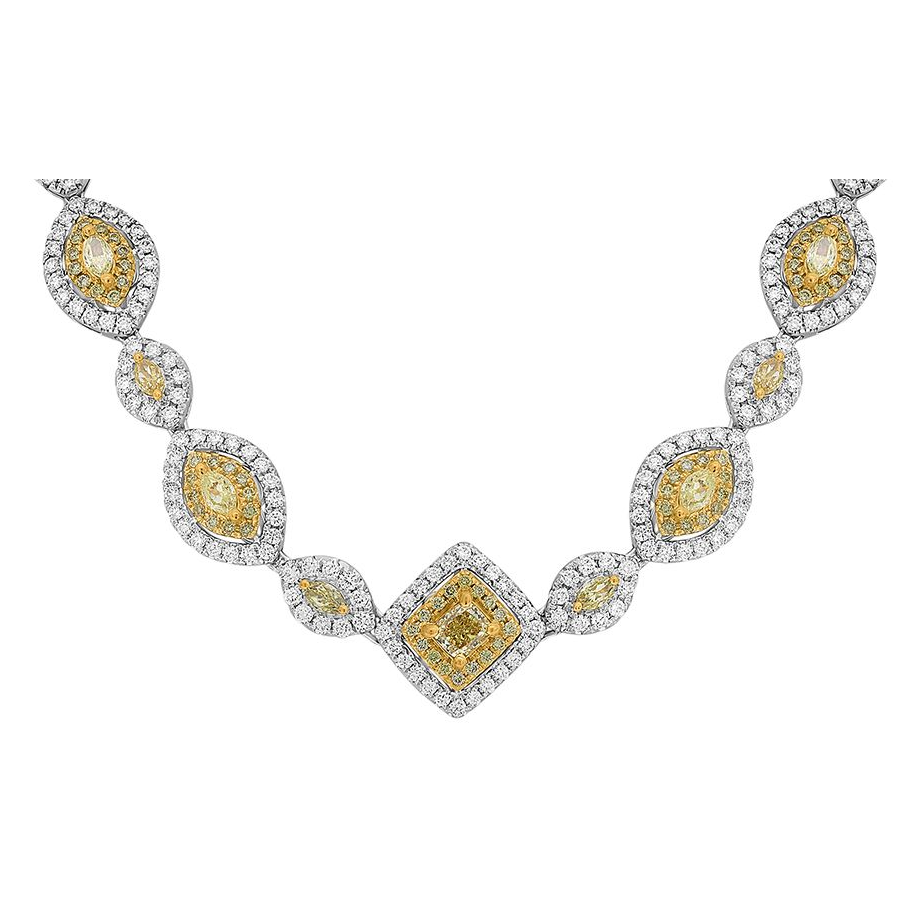 Two Tone Double Halo Yellow Diamond Necklace — view 2