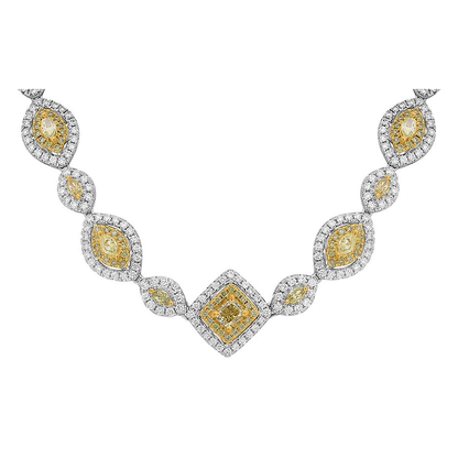 Two Tone Double Halo Yellow Diamond Necklace — view 2