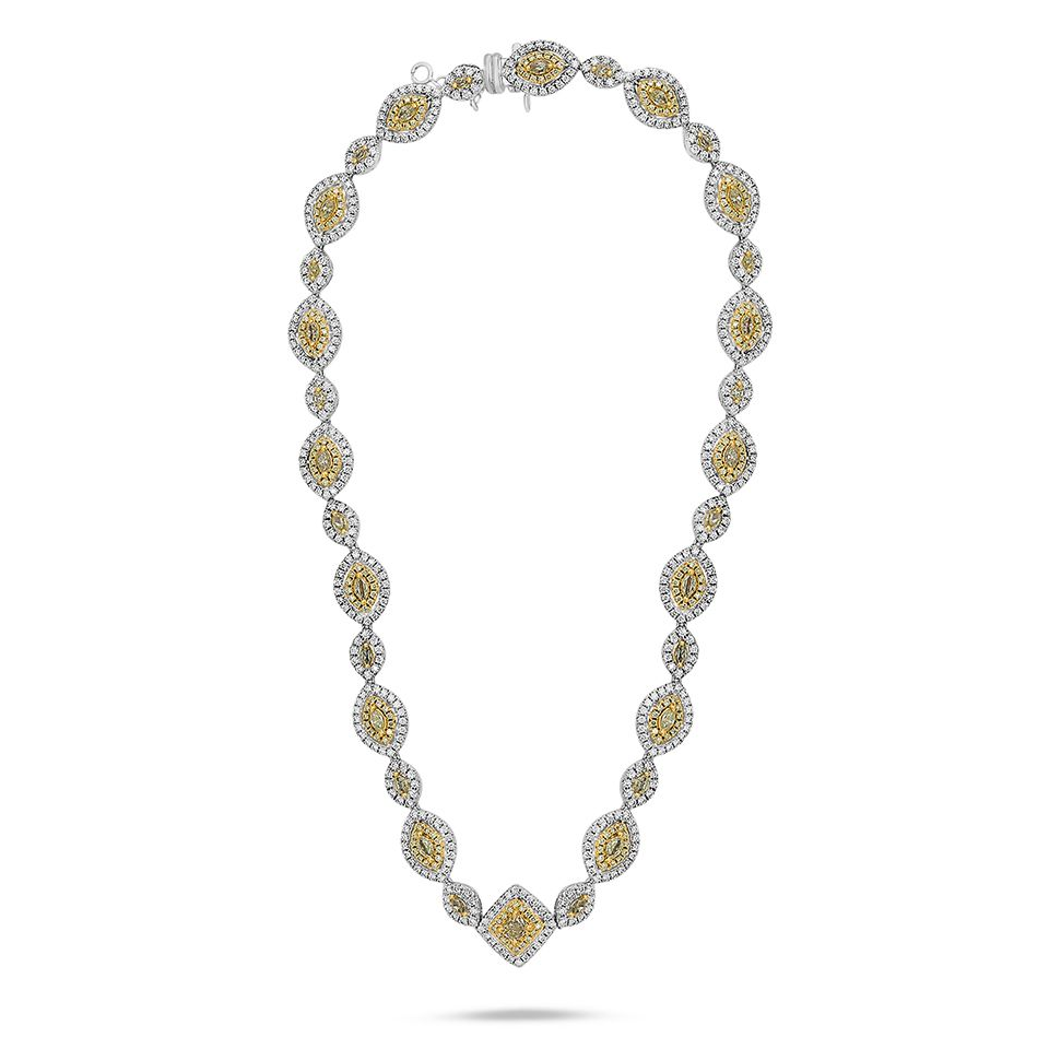 Two Tone Double Halo Yellow Diamond Necklace — view 1