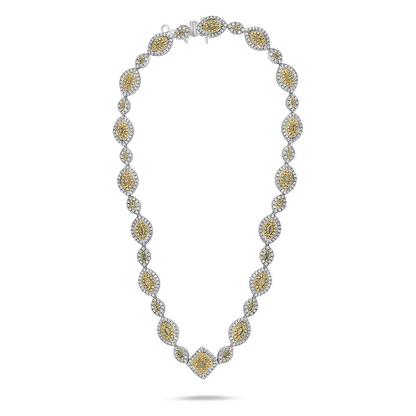 Two Tone Double Halo Yellow Diamond Necklace — view 1