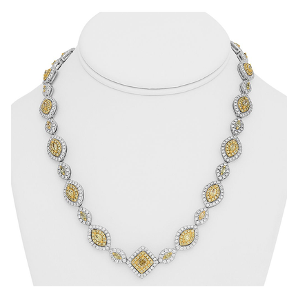 Two Tone Double Halo Yellow Diamond Necklace — view 3
