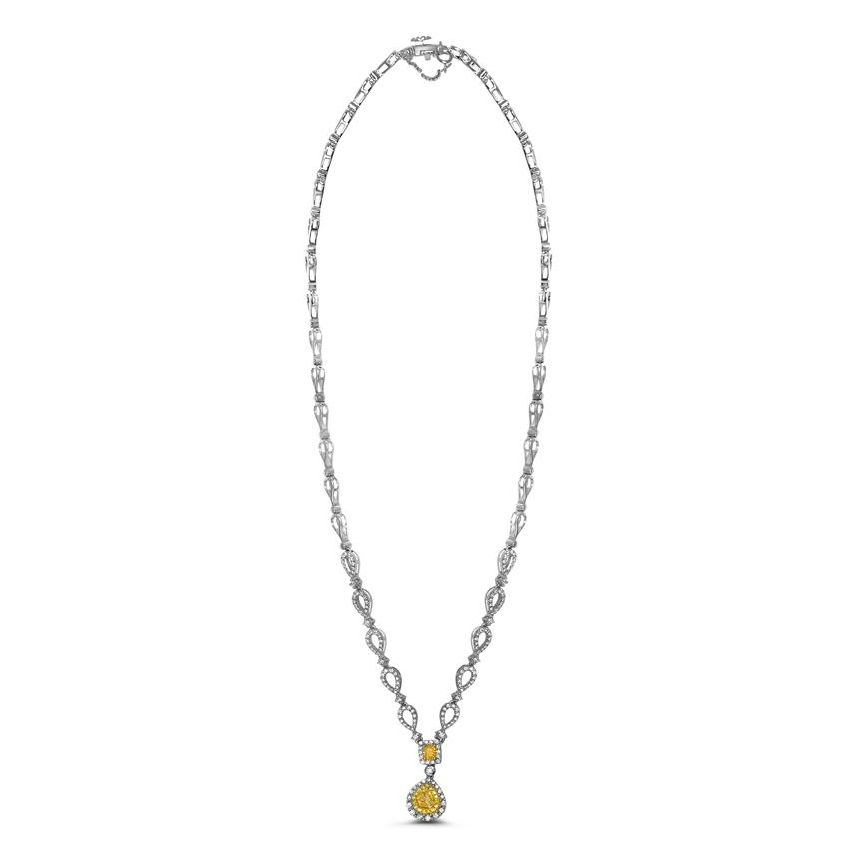 Two Tone Diamond Pave Drop Necklace — view 2