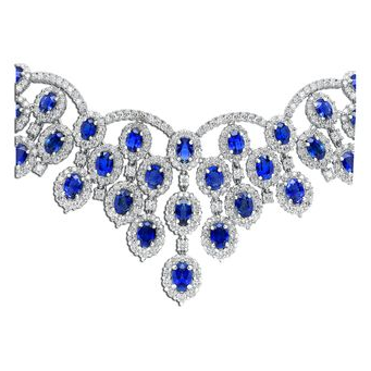 Gold Bib Necklace with Sapphire and Diamond Halo — view 1