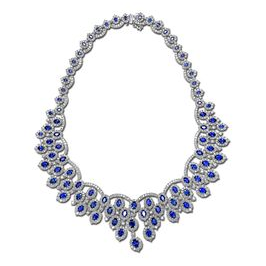 Gold Bib Necklace with Sapphire and Diamond Halo — view 2