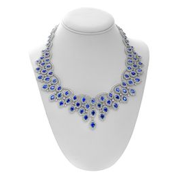 Gold Bib Necklace with Sapphire and Diamond Halo — view 3