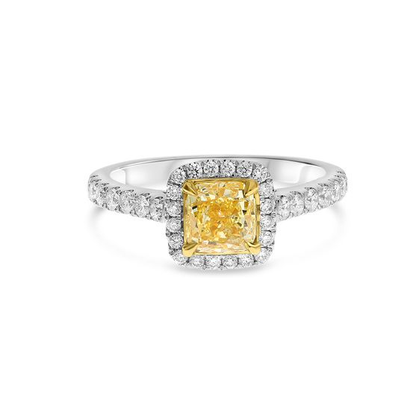 Yellow Diamond Ring with White Diamond Accents — view 1