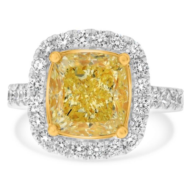 5.03ct Halo Cushion Cut Yellow Diamond Ring — view 1