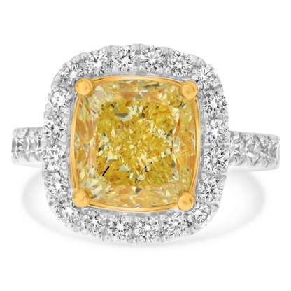 5.03ct Halo Cushion Cut Yellow Diamond Ring — view 1