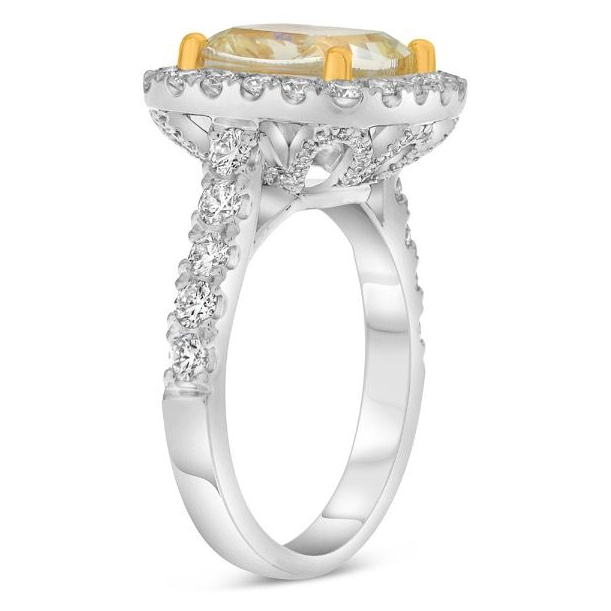 5.03ct Halo Cushion Cut Yellow Diamond Ring — view 3