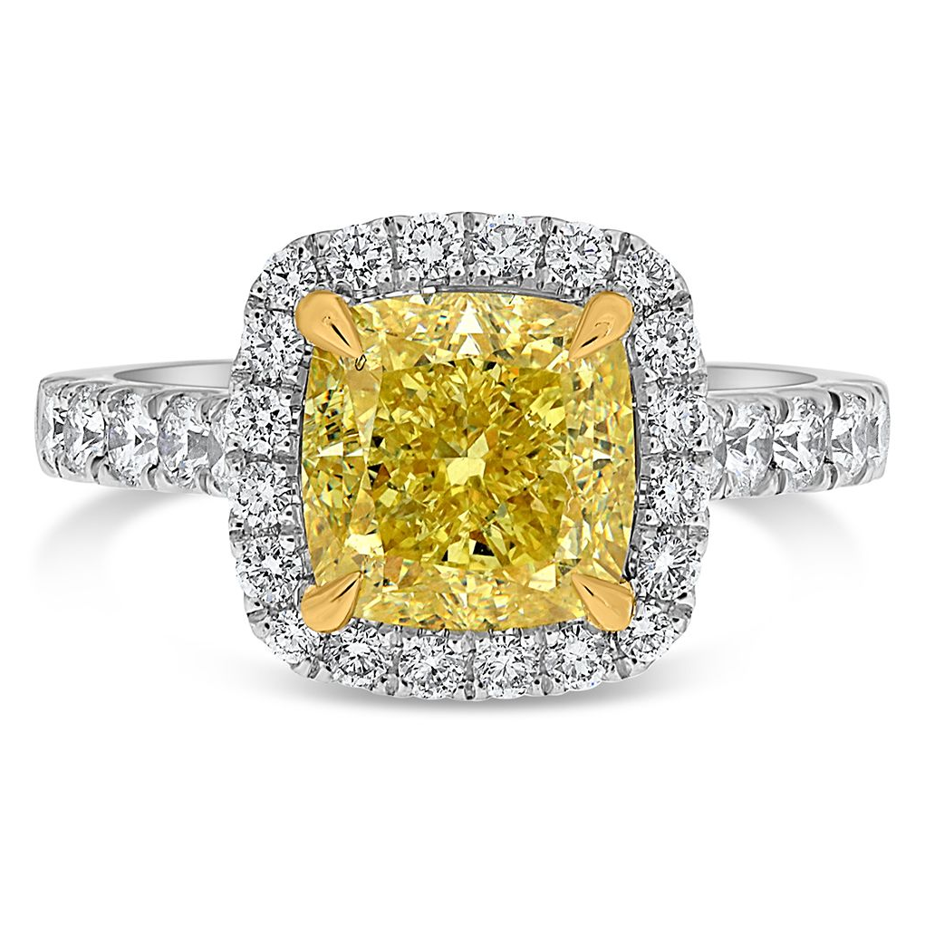 Cushion Fancy Yellow Diamond Ring — view 1