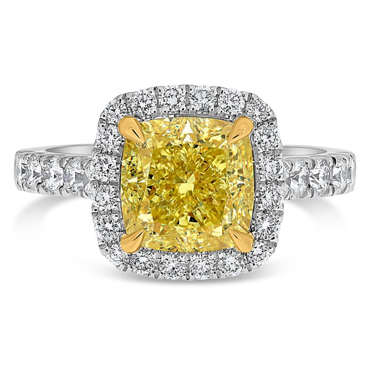 Cushion Fancy Yellow Diamond Ring — view 1
