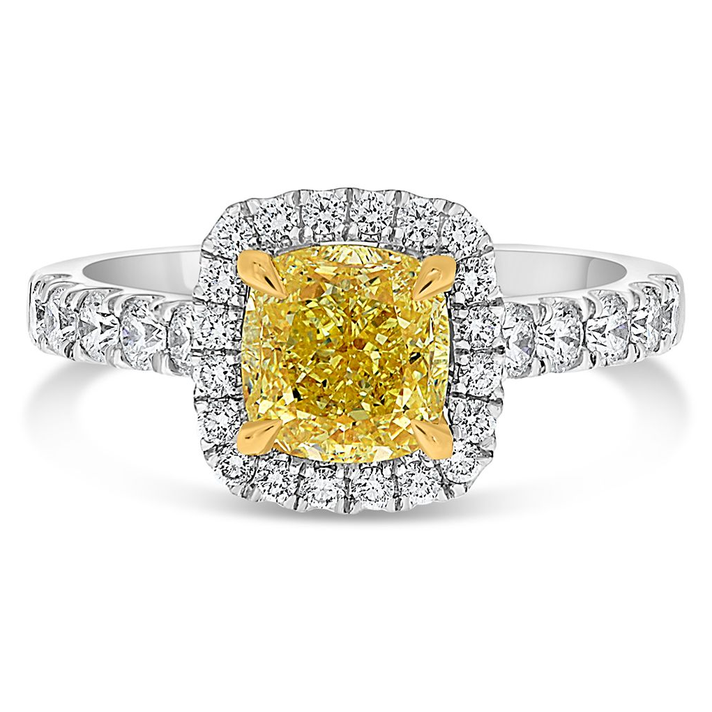 Cushion Fancy Yellow Diamond Ring — view 1