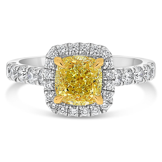 Cushion Fancy Yellow Diamond Ring — view 1