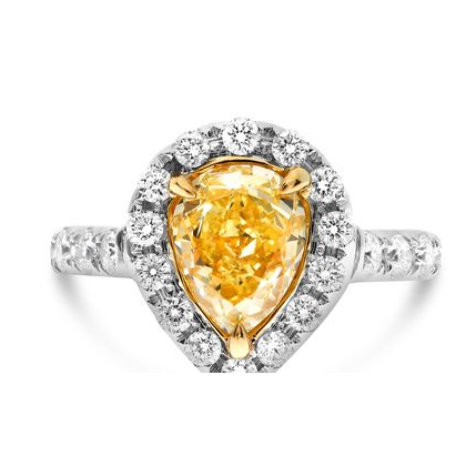 Pear-shaped White & Yellow Diamond Ring — view 1