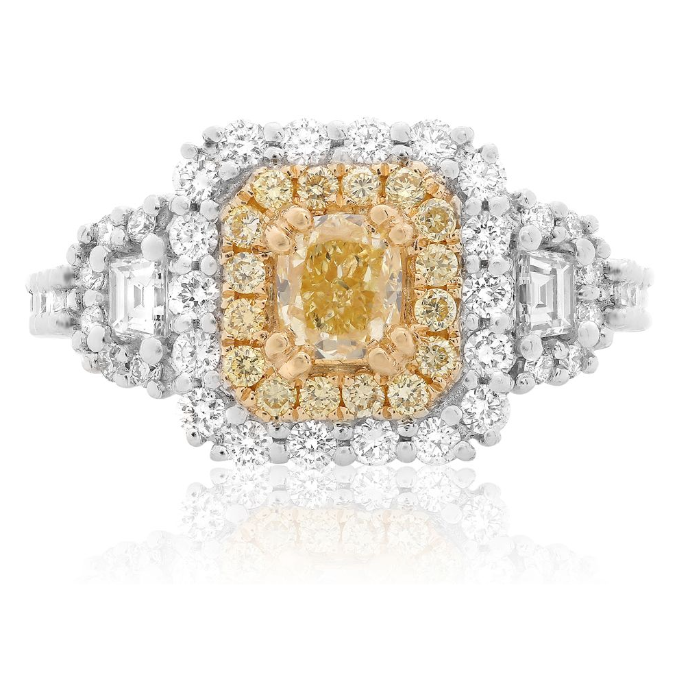 Double Halo Diamond Side Stone Ring — view 1
