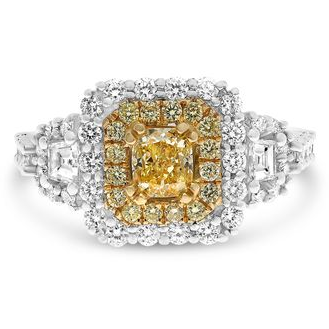Cushion Fancy Yellow Diamond Ring — view 1