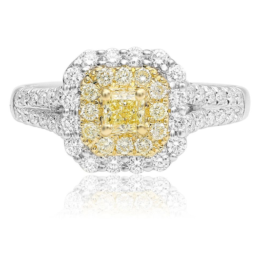 Cushion Fancy Yellow Diamond Ring — view 1