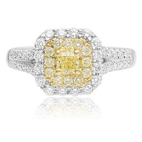 White & Yellow Diamond Split Shank Ring — view 1