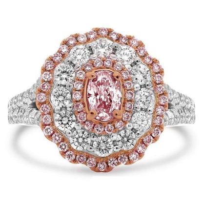 Three row Halo Pink Diamond Two Tone Ring — view 1