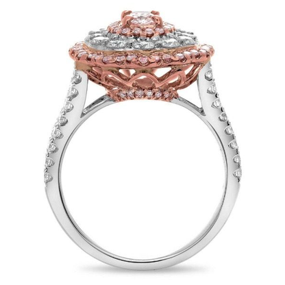 Three row Halo Pink Diamond Two Tone Ring — view 2