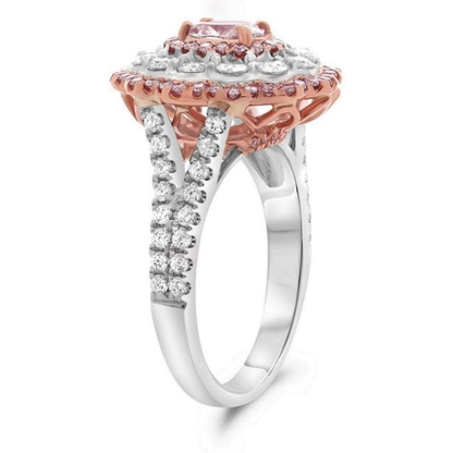 Three row Halo Pink Diamond Two Tone Ring — view 3