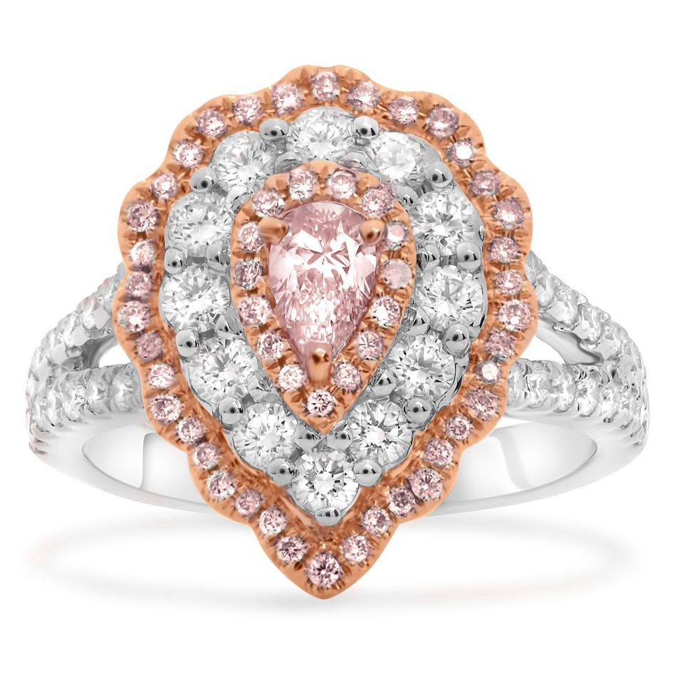 Pear-shaped Pink & White Diamond Halo Ring — view 1