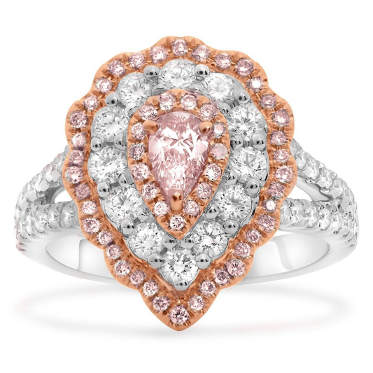Pear-shaped Pink & White Diamond Halo Ring — view 1